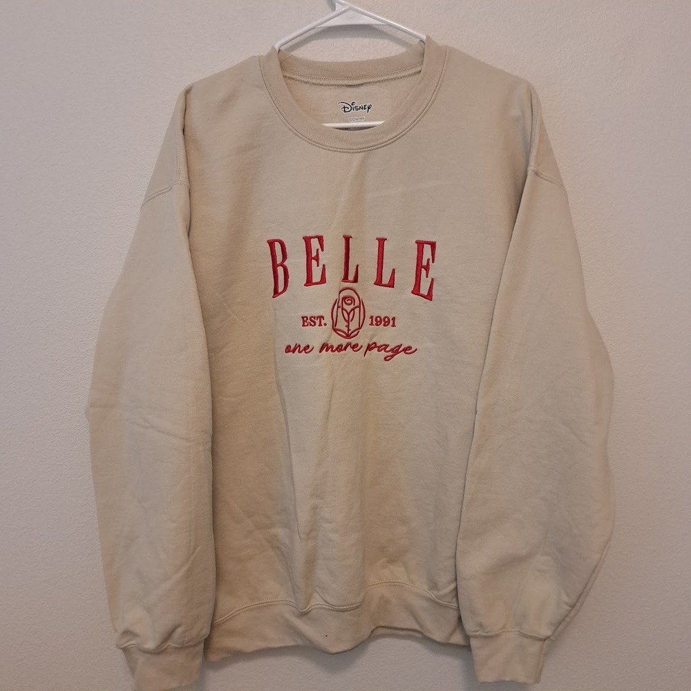 Disney Belle Beauty and the Beast Embroidered Sweatshirt Tan Beige medium